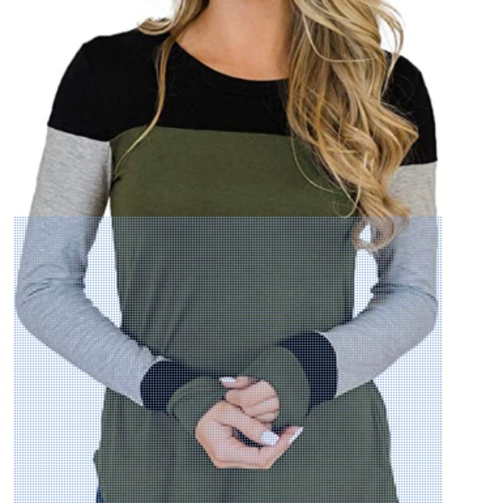 cLong Sleeve Tops Casual Cute Color Block Shirts S